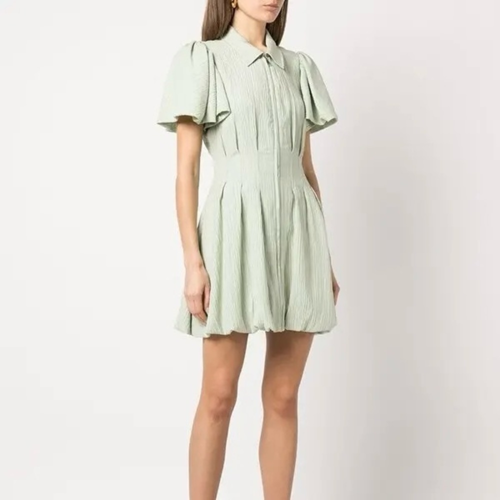 Jonathan Simkhai Green Pleated Mini Dress - Picture 2 of 12